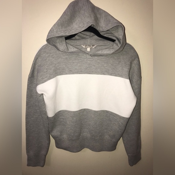 ATHLETA Embark Women Cotton Blend Gray White Color Block Hoodie Sweatshirt Small - Picture 4 of 12
